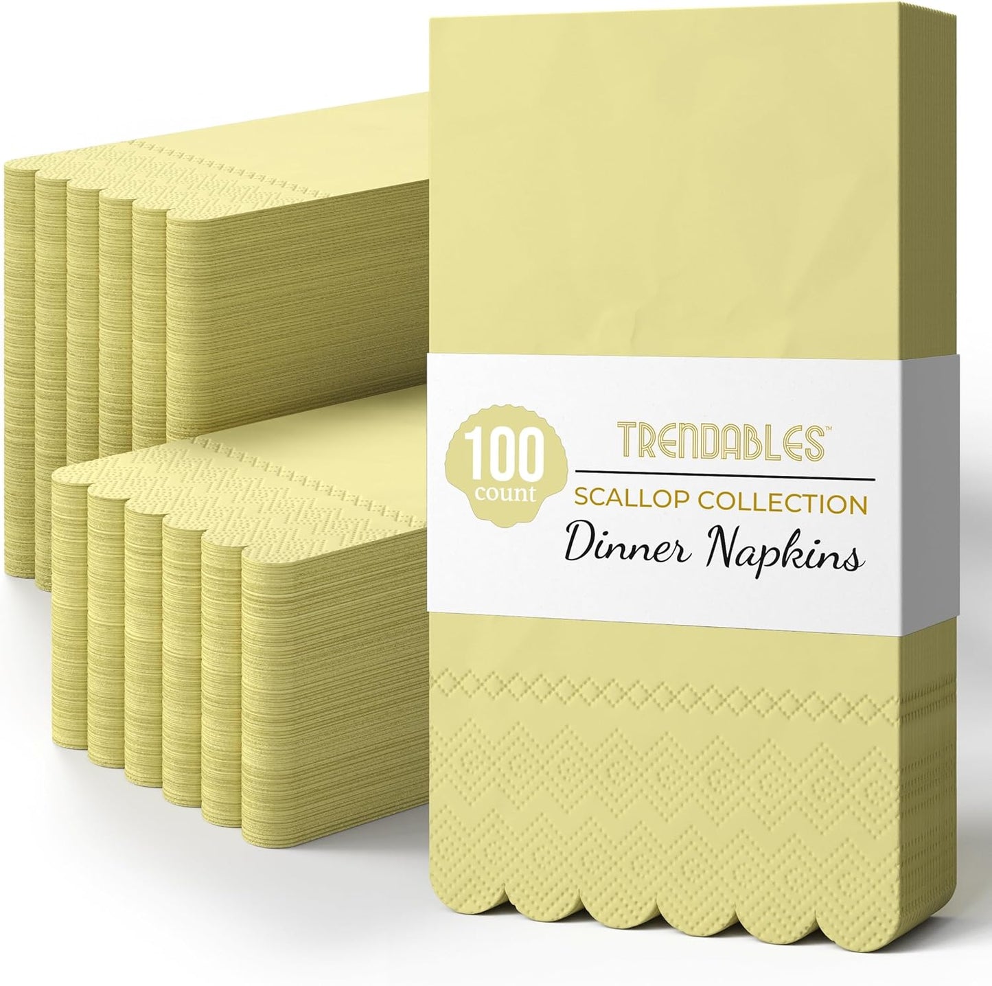 Yellow Scalloped Napkins Disposable 100 Pcs 3-Ply Yellow Scalloped Dinner Napkins Disposable Decorative for Dinners & Parties, Paper Guest Towels for Bathroom & Party Supplies