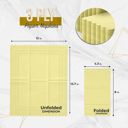 Yellow Scalloped Napkins Disposable 100 Pcs 3-Ply Yellow Scalloped Dinner Napkins Disposable Decorative for Dinners & Parties, Paper Guest Towels for Bathroom & Party Supplies