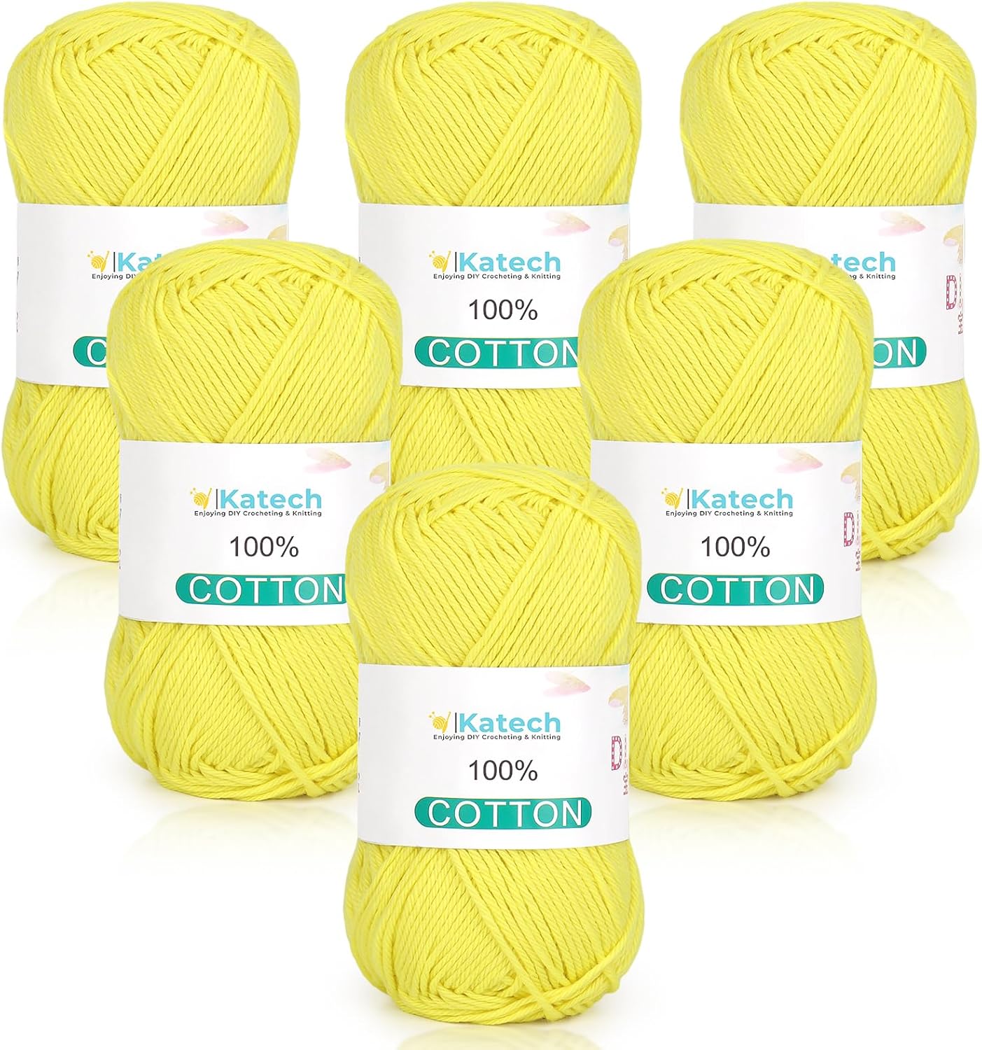 Pure Cotton Yarn for Crocheting & Knitting–Soft Sport Weight CYC #2, 6 Skeins (50g Each, 300g Total), Ideal Crochet Yarn for Dishcloths, Baby Clothes, Socks, Lightweight Scarves（Soft Yellow）