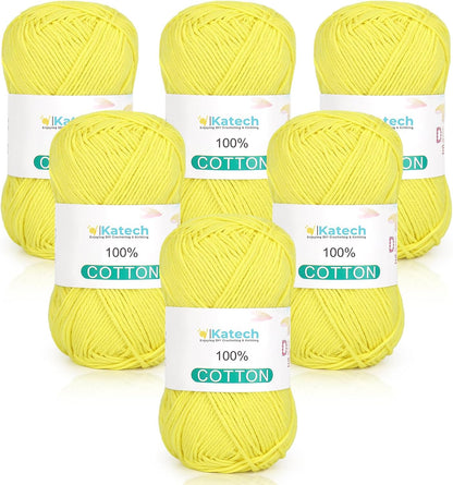 Pure Cotton Yarn for Crocheting & Knitting–Soft Sport Weight CYC #2, 6 Skeins (50g Each, 300g Total), Ideal Crochet Yarn for Dishcloths, Baby Clothes, Socks, Lightweight Scarves（Soft Yellow）