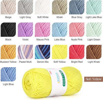 Pure Cotton Yarn for Crocheting & Knitting–Soft Sport Weight CYC #2, 6 Skeins (50g Each, 300g Total), Ideal Crochet Yarn for Dishcloths, Baby Clothes, Socks, Lightweight Scarves（Soft Yellow）