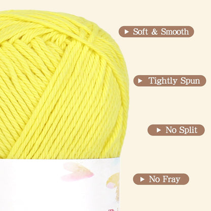 Pure Cotton Yarn for Crocheting & Knitting–Soft Sport Weight CYC #2, 6 Skeins (50g Each, 300g Total), Ideal Crochet Yarn for Dishcloths, Baby Clothes, Socks, Lightweight Scarves（Soft Yellow）