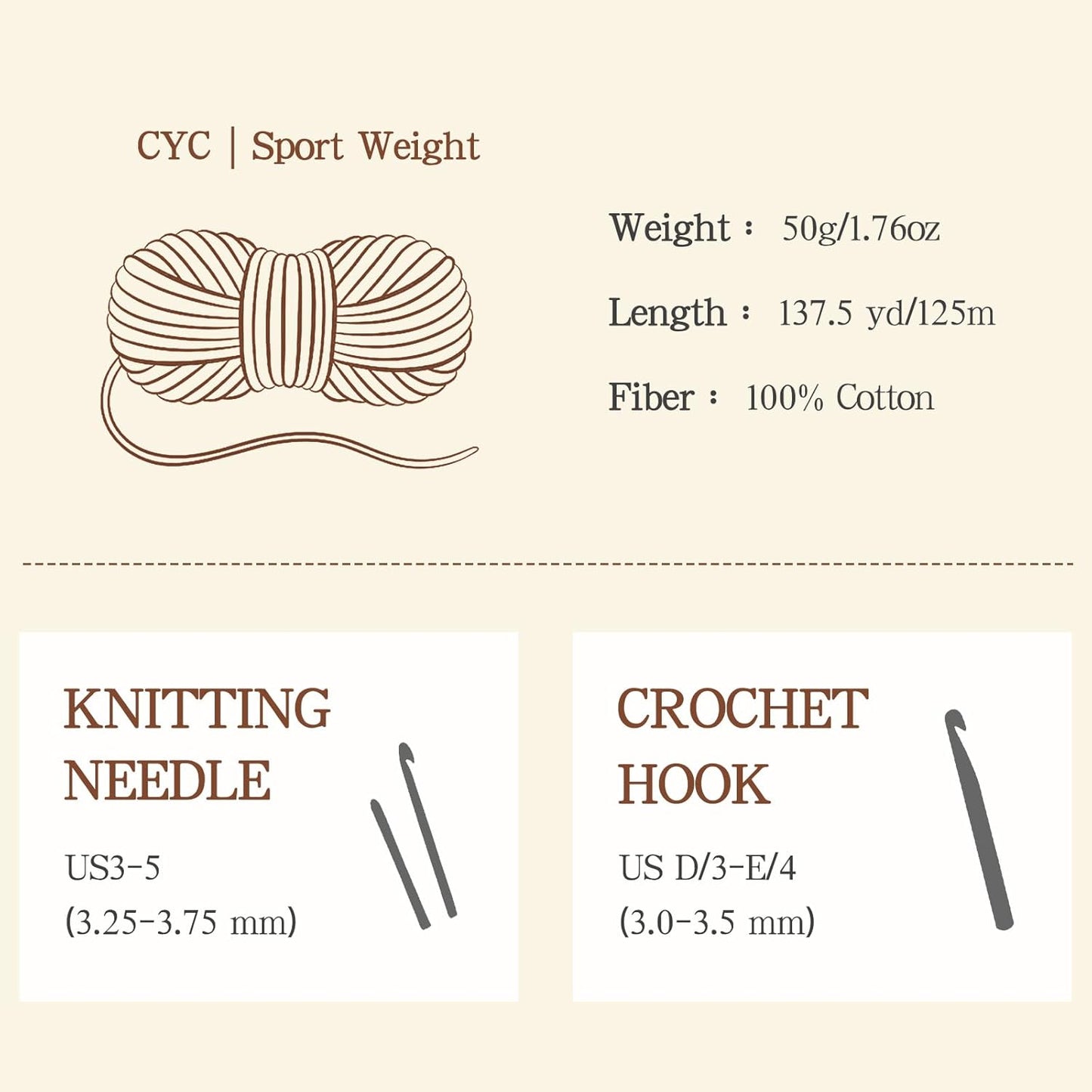 Pure Cotton Yarn for Crocheting & Knitting–Soft Sport Weight CYC #2, 6 Skeins (50g Each, 300g Total), Ideal Crochet Yarn for Dishcloths, Baby Clothes, Socks, Lightweight Scarves（Soft Yellow）