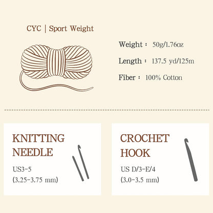 Pure Cotton Yarn for Crocheting & Knitting–Soft Sport Weight CYC #2, 6 Skeins (50g Each, 300g Total), Ideal Crochet Yarn for Dishcloths, Baby Clothes, Socks, Lightweight Scarves（Soft Yellow）