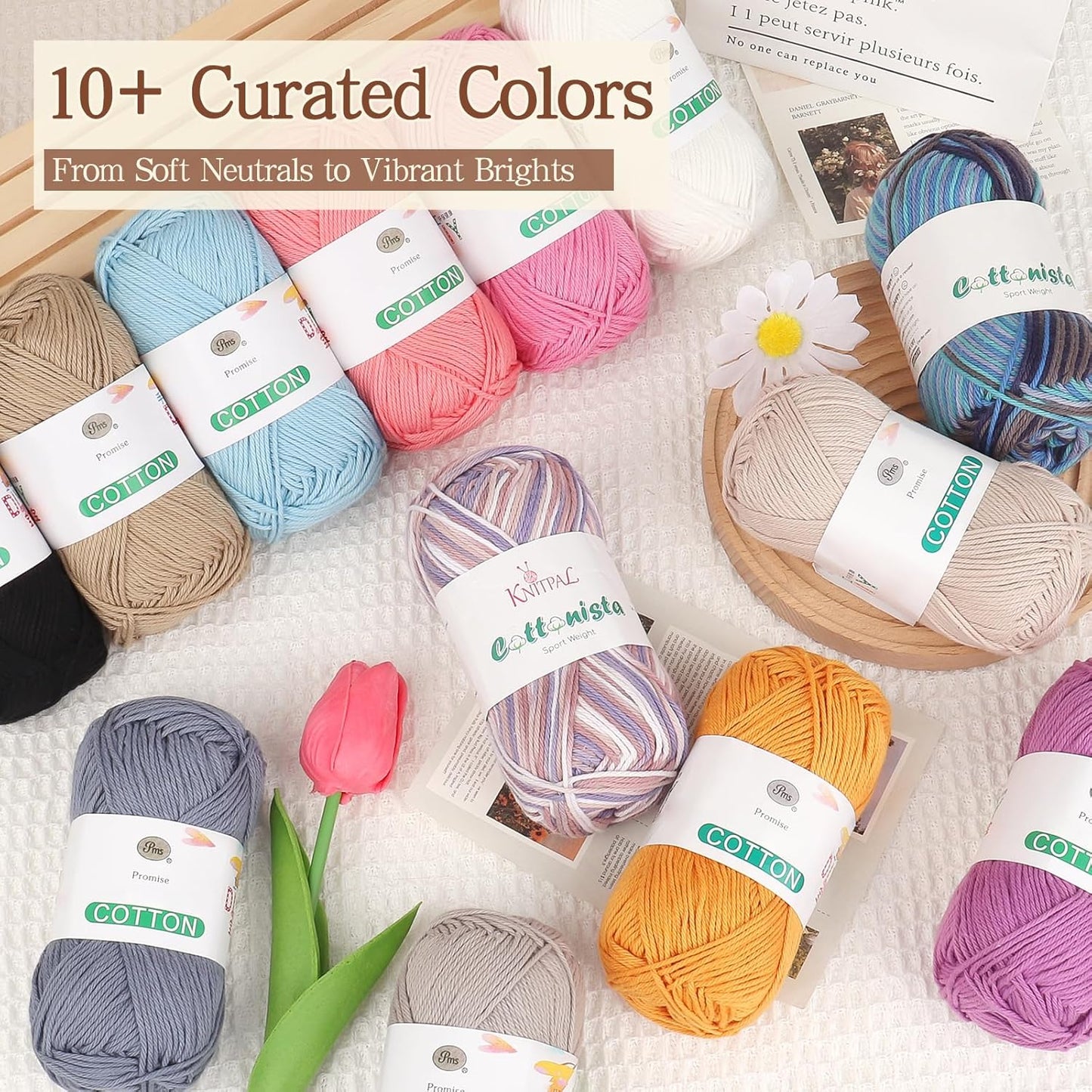 Pure Cotton Yarn for Crocheting & Knitting–Soft Sport Weight CYC #2, 6 Skeins (50g Each, 300g Total), Ideal Crochet Yarn for Dishcloths, Baby Clothes, Socks, Lightweight Scarves（Soft Yellow）