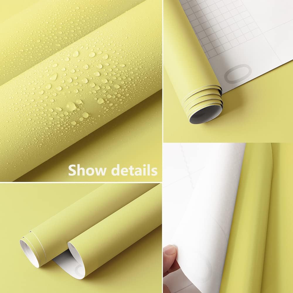 Yellow Wallpaper Peel and Stick Lemon Yellow Contact Paper 15.7''×236'' Light Yellow Self-Adhesive Wallpaper Removable Waterproof Wall Paper for Bedroom Shelf Liner Countertop Cabinet Wardrobe