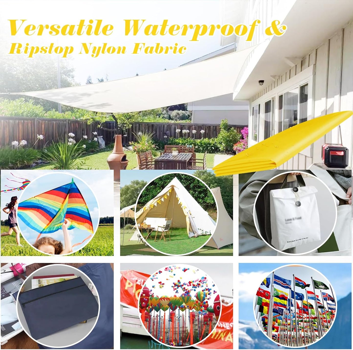 Ripstop Nylon Fabric, 1 Yard x 58 Inch, Yellow | Polyester Fabric, Waterproof, For Outdoor Clothing, Sewing, Kite, Flag, DIY Crafts