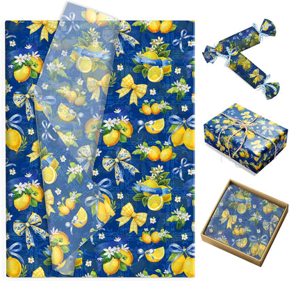 100Pcs Blue and White Porcelain Lemon Bow Tissue Paper for DIY Gift Wrap | fruit wrapping tissue paper, Flower bouquet tissue paper, floral tissue paper, Coquette gift packaging tissue paper
