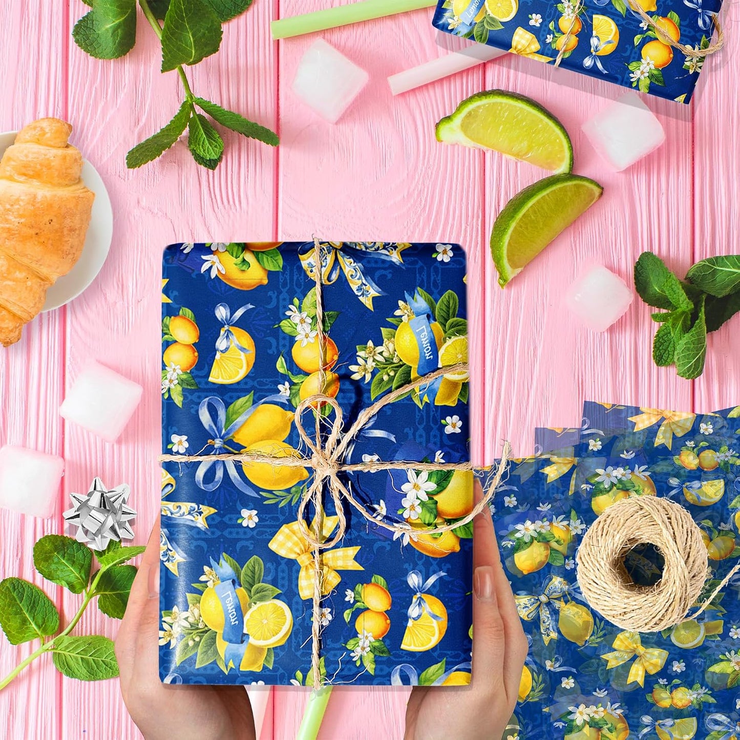 100Pcs Blue and White Porcelain Lemon Bow Tissue Paper for DIY Gift Wrap | fruit wrapping tissue paper, Flower bouquet tissue paper, floral tissue paper, Coquette gift packaging tissue paper