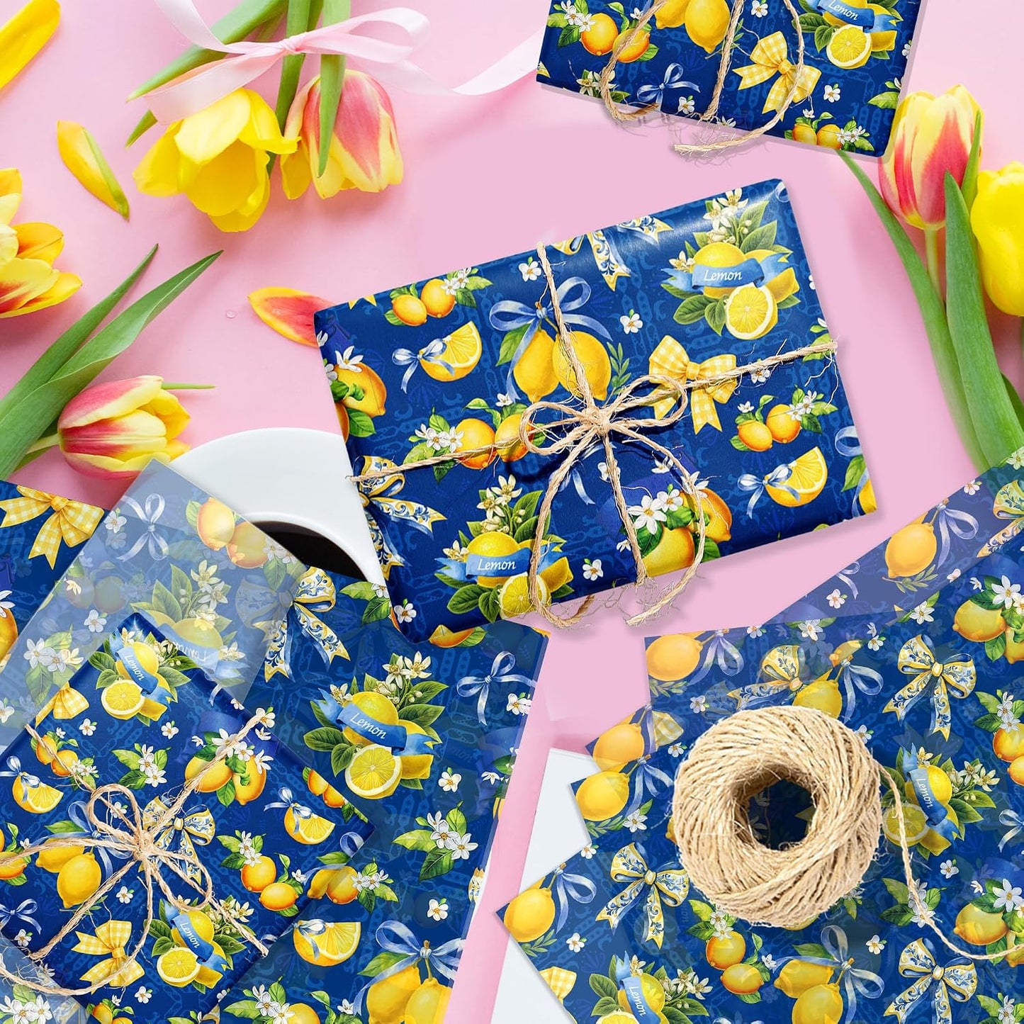 100Pcs Blue and White Porcelain Lemon Bow Tissue Paper for DIY Gift Wrap | fruit wrapping tissue paper, Flower bouquet tissue paper, floral tissue paper, Coquette gift packaging tissue paper