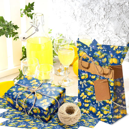 100Pcs Blue and White Porcelain Lemon Bow Tissue Paper for DIY Gift Wrap | fruit wrapping tissue paper, Flower bouquet tissue paper, floral tissue paper, Coquette gift packaging tissue paper
