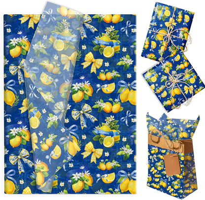 100Pcs Blue and White Porcelain Lemon Bow Tissue Paper for DIY Gift Wrap | fruit wrapping tissue paper, Flower bouquet tissue paper, floral tissue paper, Coquette gift packaging tissue paper