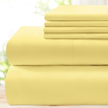 6 Pieces Bed Sheets Set(Full, Yellow) - Hotel Luxury Super Soft 1800 Thread Count 100% Microfiber Sheets with Deep Pockets, Wrinkle & Fade Resistant