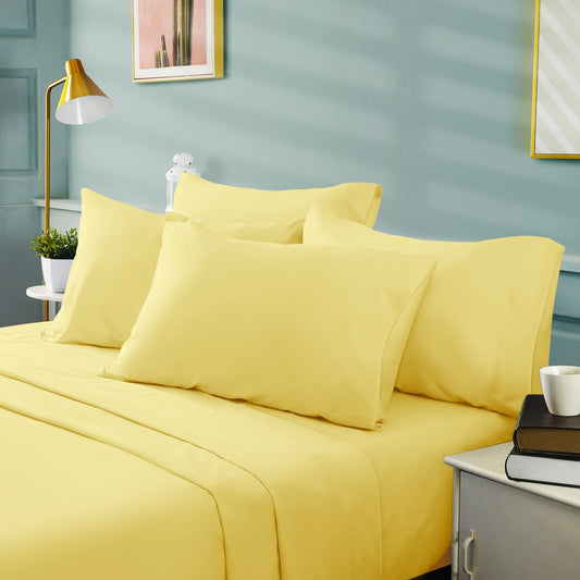 6 Pieces Bed Sheets Set(Full, Yellow) - Hotel Luxury Super Soft 1800 Thread Count 100% Microfiber Sheets with Deep Pockets, Wrinkle & Fade Resistant