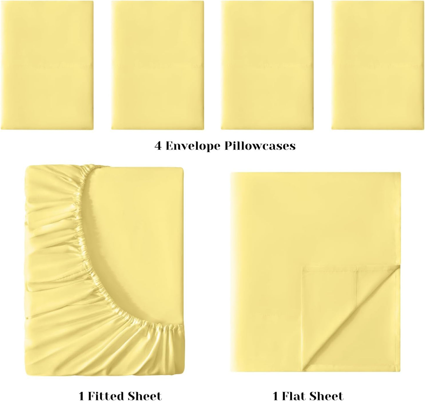 6 Pieces Bed Sheets Set(Full, Yellow) - Hotel Luxury Super Soft 1800 Thread Count 100% Microfiber Sheets with Deep Pockets, Wrinkle & Fade Resistant