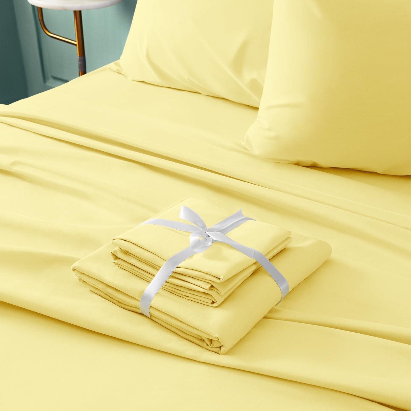 6 Pieces Bed Sheets Set(Full, Yellow) - Hotel Luxury Super Soft 1800 Thread Count 100% Microfiber Sheets with Deep Pockets, Wrinkle & Fade Resistant