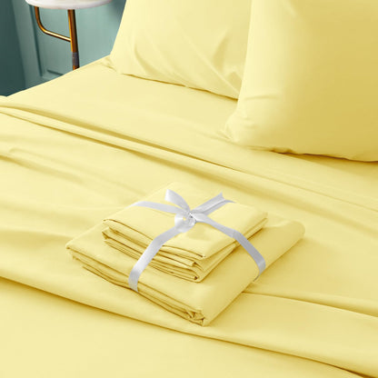 6 Pieces Bed Sheets Set(Full, Yellow) - Hotel Luxury Super Soft 1800 Thread Count 100% Microfiber Sheets with Deep Pockets, Wrinkle & Fade Resistant