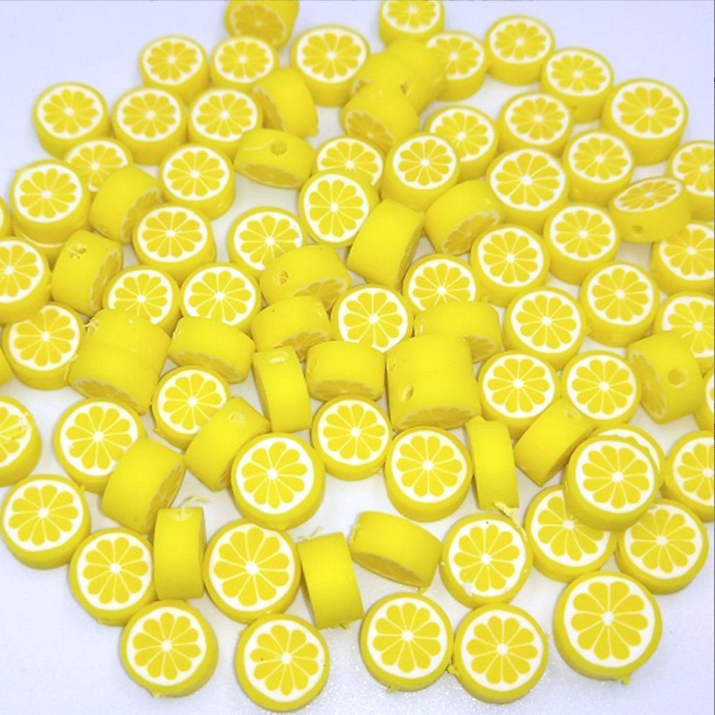 200 Pcs Yellow Lemon Polymer Clay Beads Fruit Charm Beads Flat Spacer Beads Making Supplies for Necklace Earring Bracelet Making Lemon Beading Supplies Beads and Bead Assortments (10mm)
