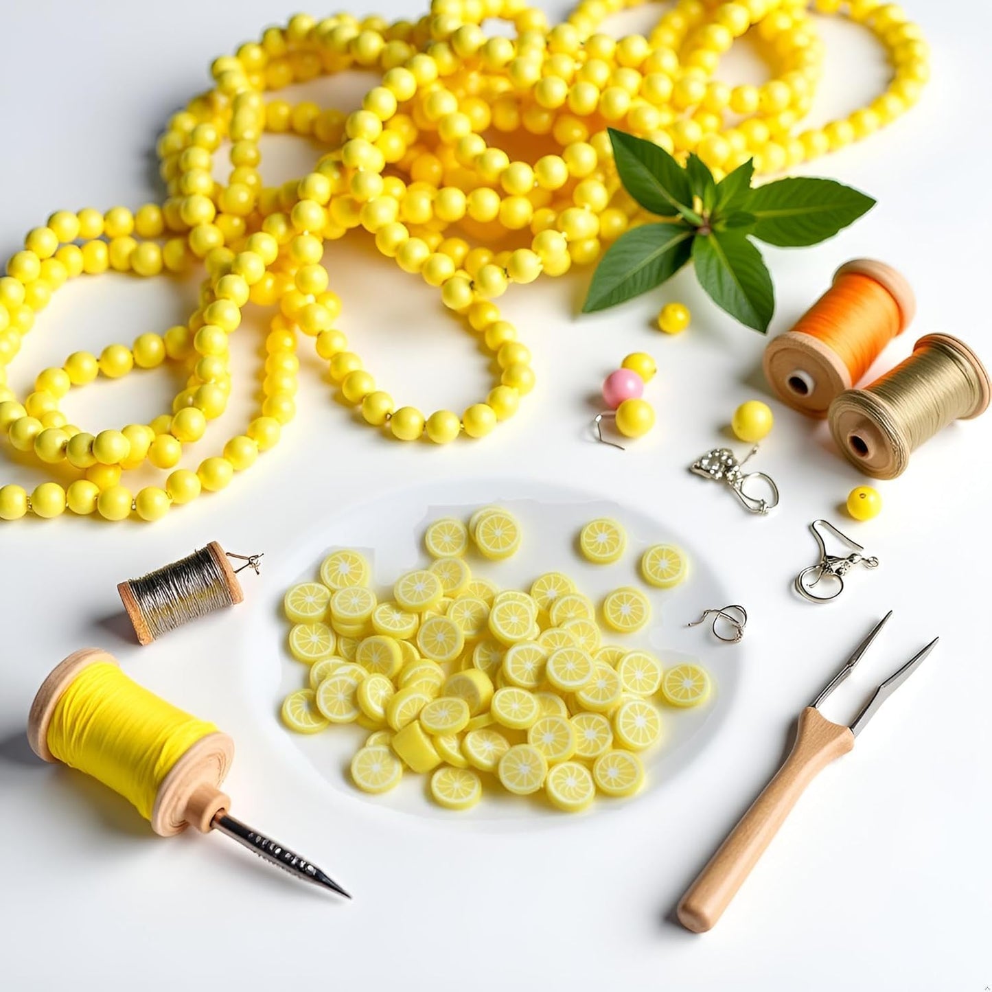 200 Pcs Yellow Lemon Polymer Clay Beads Fruit Charm Beads Flat Spacer Beads Making Supplies for Necklace Earring Bracelet Making Lemon Beading Supplies Beads and Bead Assortments (10mm)