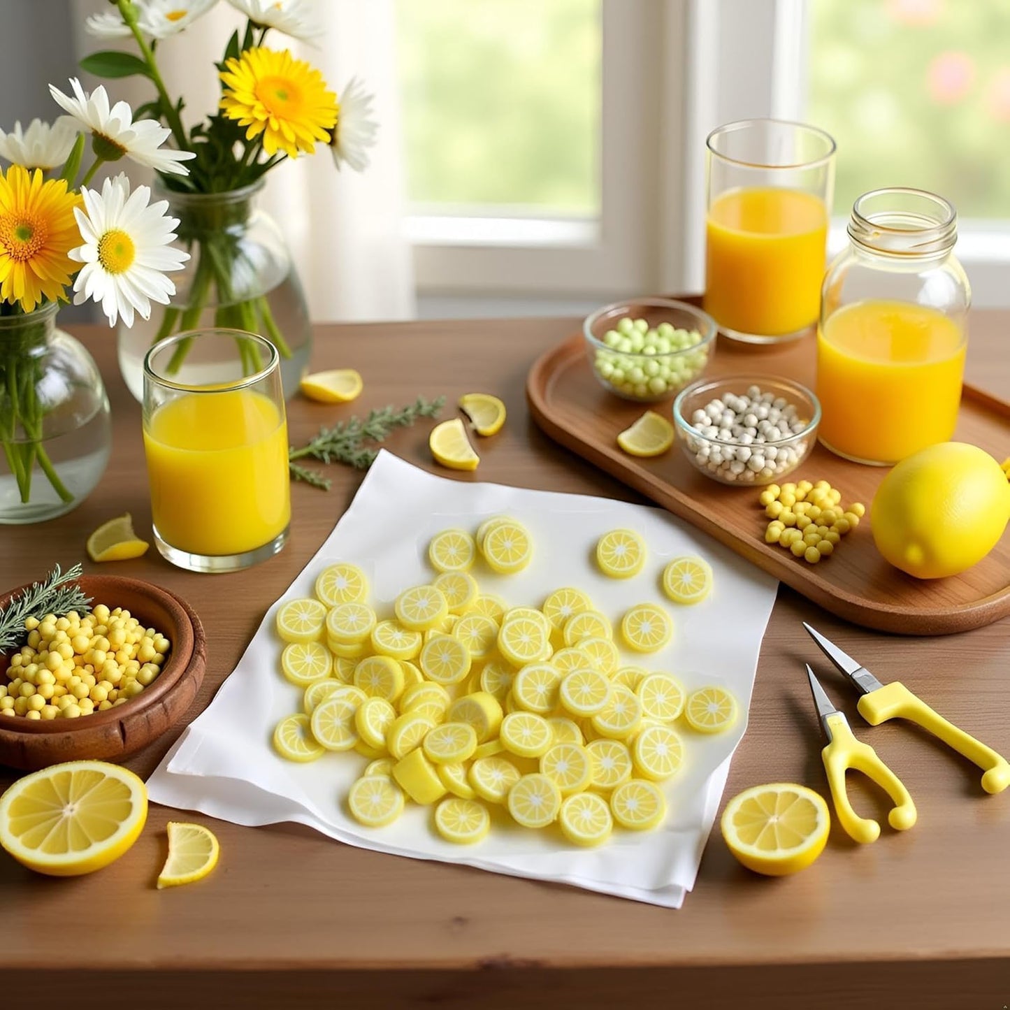200 Pcs Yellow Lemon Polymer Clay Beads Fruit Charm Beads Flat Spacer Beads Making Supplies for Necklace Earring Bracelet Making Lemon Beading Supplies Beads and Bead Assortments (10mm)