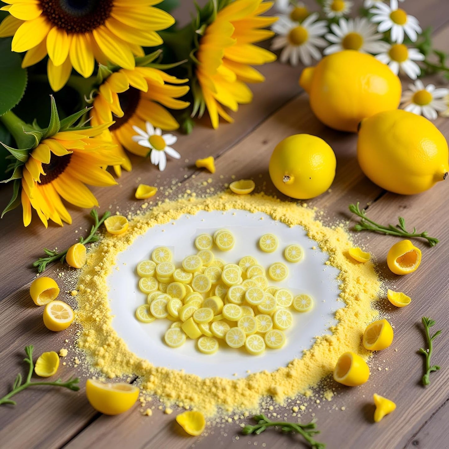 200 Pcs Yellow Lemon Polymer Clay Beads Fruit Charm Beads Flat Spacer Beads Making Supplies for Necklace Earring Bracelet Making Lemon Beading Supplies Beads and Bead Assortments (10mm)