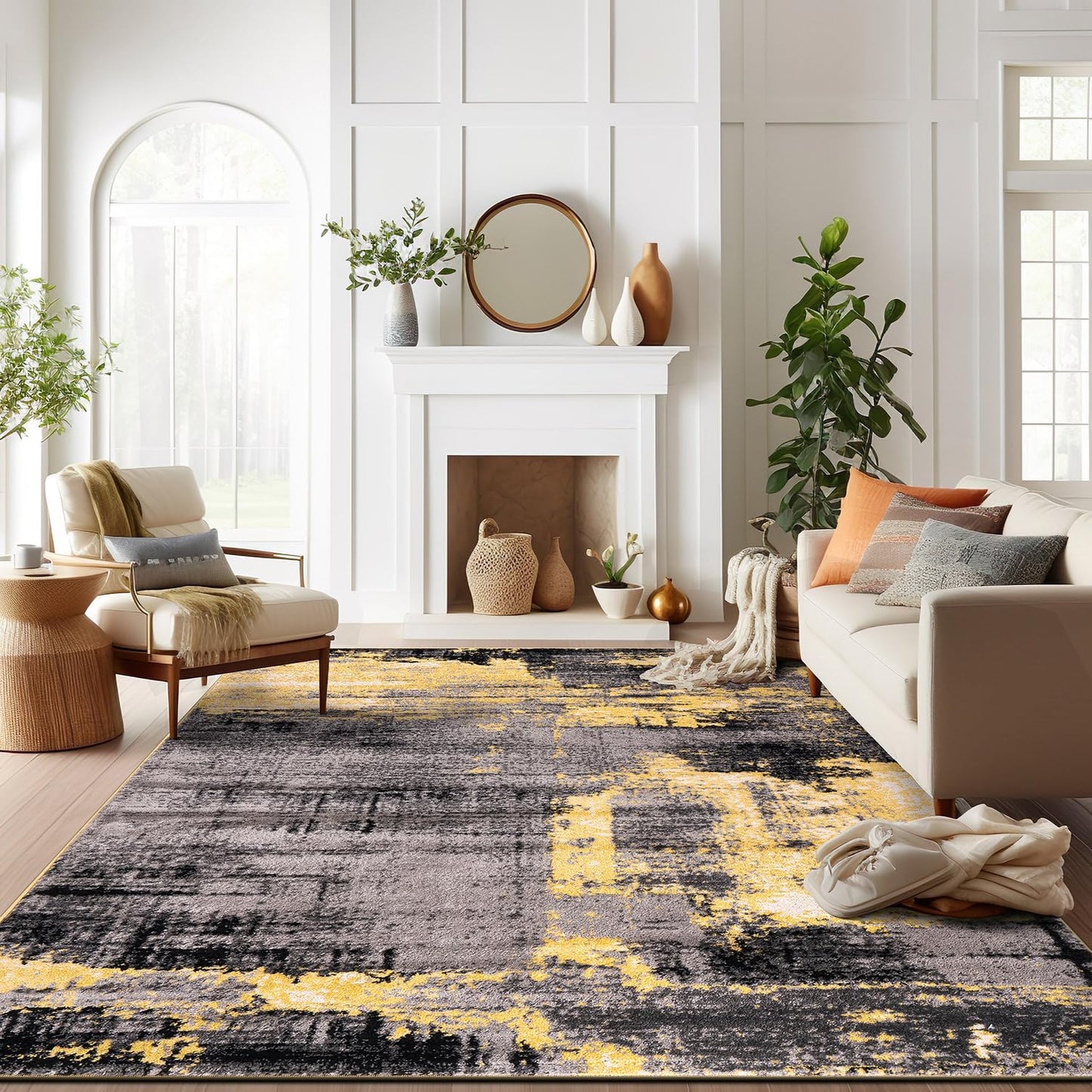 Modern Abstract Design Non Shedding Soft Ideal for Living Room,Bedroom,Kitchen Area Rug 7' 10" x 10' Yellow
