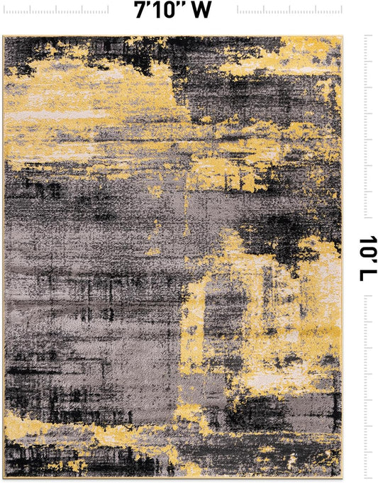 Modern Abstract Design Non Shedding Soft Ideal for Living Room,Bedroom,Kitchen Area Rug 7' 10" x 10' Yellow