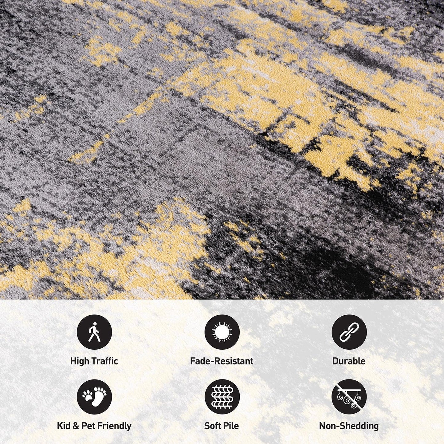Modern Abstract Design Non Shedding Soft Ideal for Living Room,Bedroom,Kitchen Area Rug 7' 10" x 10' Yellow