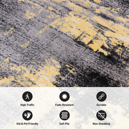 Modern Abstract Design Non Shedding Soft Ideal for Living Room,Bedroom,Kitchen Area Rug 7' 10" x 10' Yellow