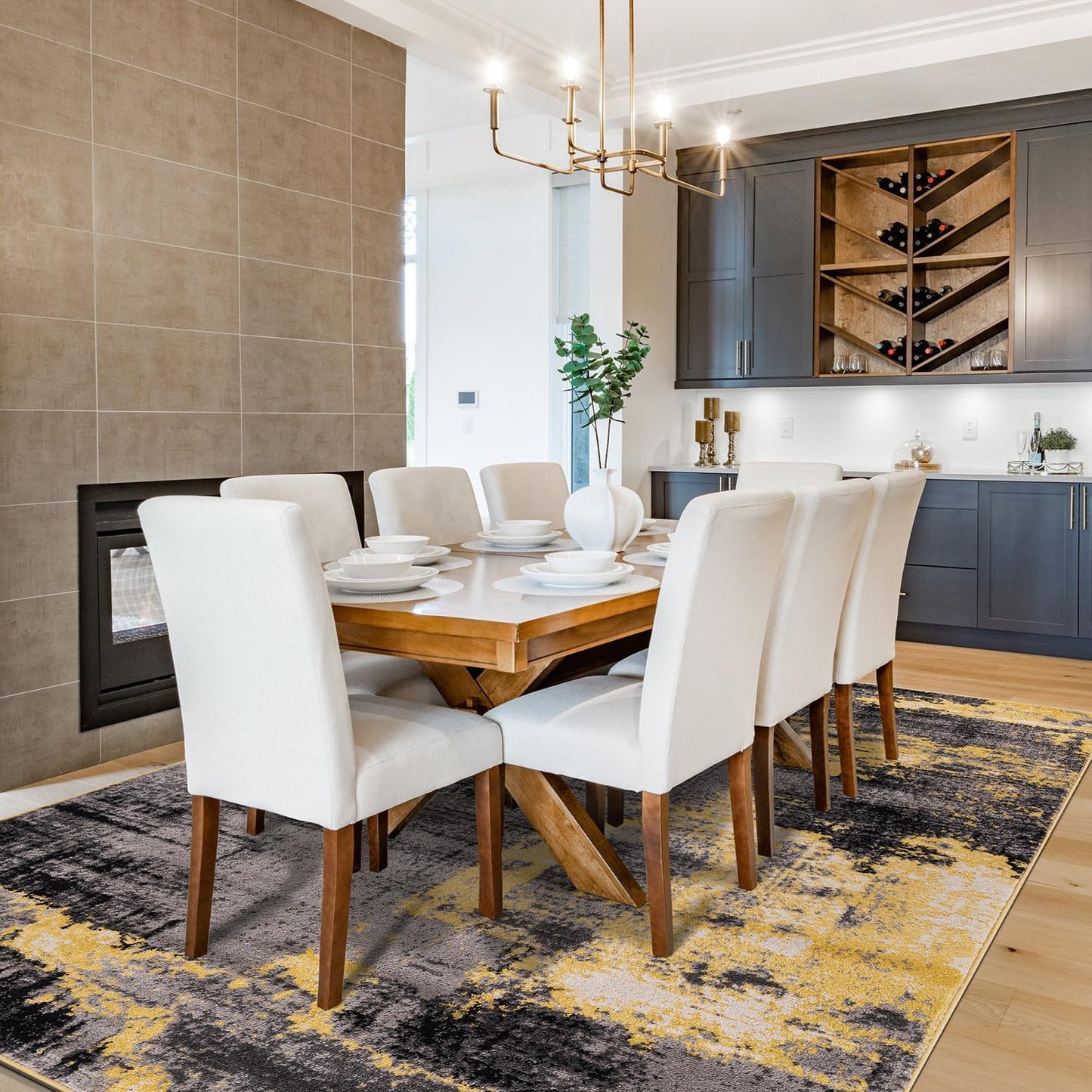 Modern Abstract Design Non Shedding Soft Ideal for Living Room,Bedroom,Kitchen Area Rug 7' 10" x 10' Yellow