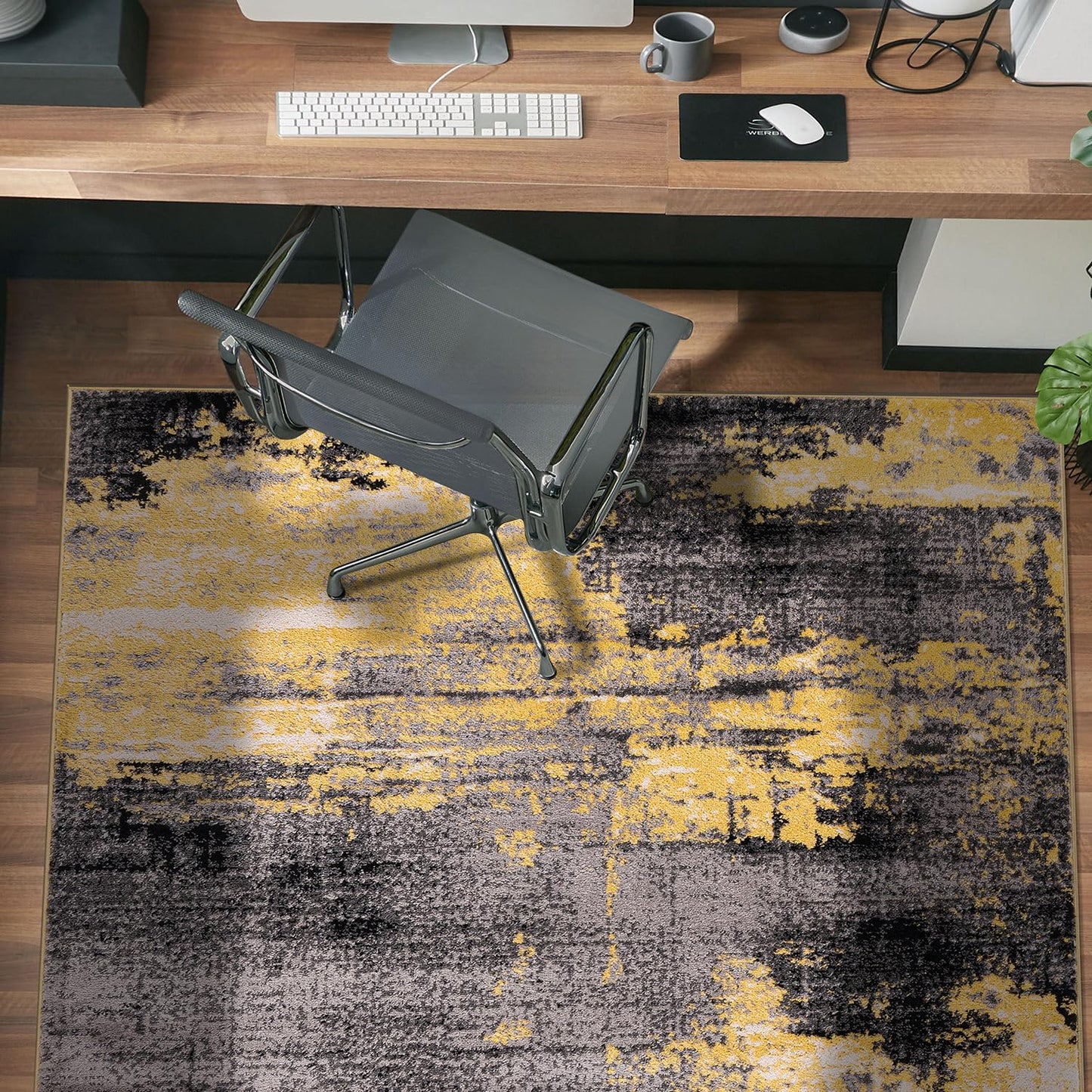 Modern Abstract Design Non Shedding Soft Ideal for Living Room,Bedroom,Kitchen Area Rug 7' 10" x 10' Yellow