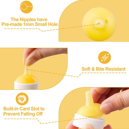 Kitten Nursing Nipple with Syringe, Wide Mouth Angled Puppy Feeding Bottles, with Ventilation Valve Resistant Tearing for Puppies, Kittens, Rabbit, Small Wildlife (L Nipple,Yellow)