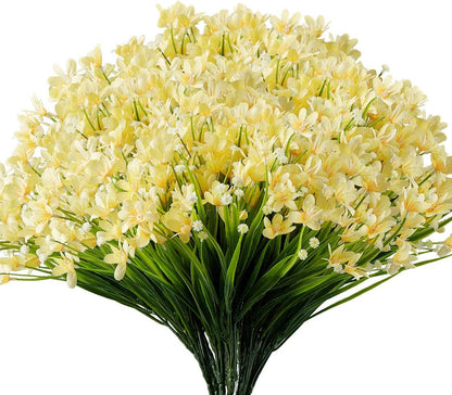 6 Bundles Artificial Daffodils Flowers, Fake Artificial Greenery UV Resistant No Fade Faux Plastic Plants for Wedding Bridle Bouquet Outdoor Home Garden Kitchen Office Table Vase (Yellow)