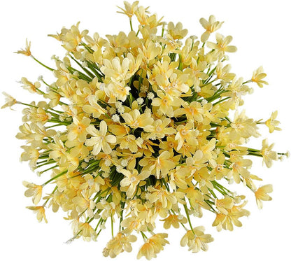 6 Bundles Artificial Daffodils Flowers, Fake Artificial Greenery UV Resistant No Fade Faux Plastic Plants for Wedding Bridle Bouquet Outdoor Home Garden Kitchen Office Table Vase (Yellow)
