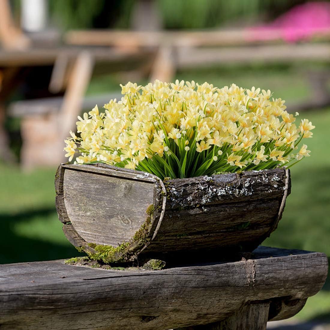 6 Bundles Artificial Daffodils Flowers, Fake Artificial Greenery UV Resistant No Fade Faux Plastic Plants for Wedding Bridle Bouquet Outdoor Home Garden Kitchen Office Table Vase (Yellow)