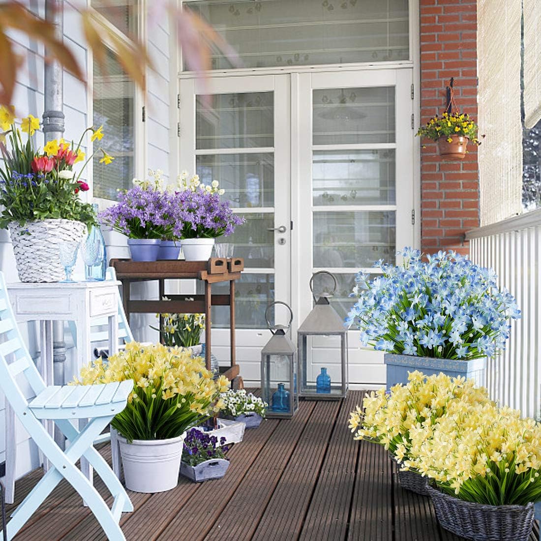 6 Bundles Artificial Daffodils Flowers, Fake Artificial Greenery UV Resistant No Fade Faux Plastic Plants for Wedding Bridle Bouquet Outdoor Home Garden Kitchen Office Table Vase (Yellow)