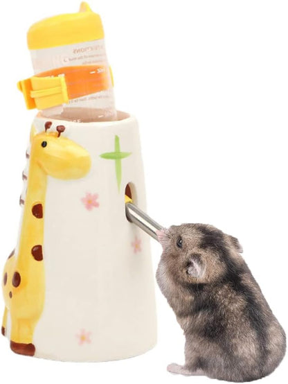 Hamster Water Bottle Small Animal Standing Water Dispenser Ceramic Base Cage Hanging Water Feeding Bottles Auto Dispenser for Hamster Guinea Pig Squirrel Rabbit Hedgehog (Yellow)
