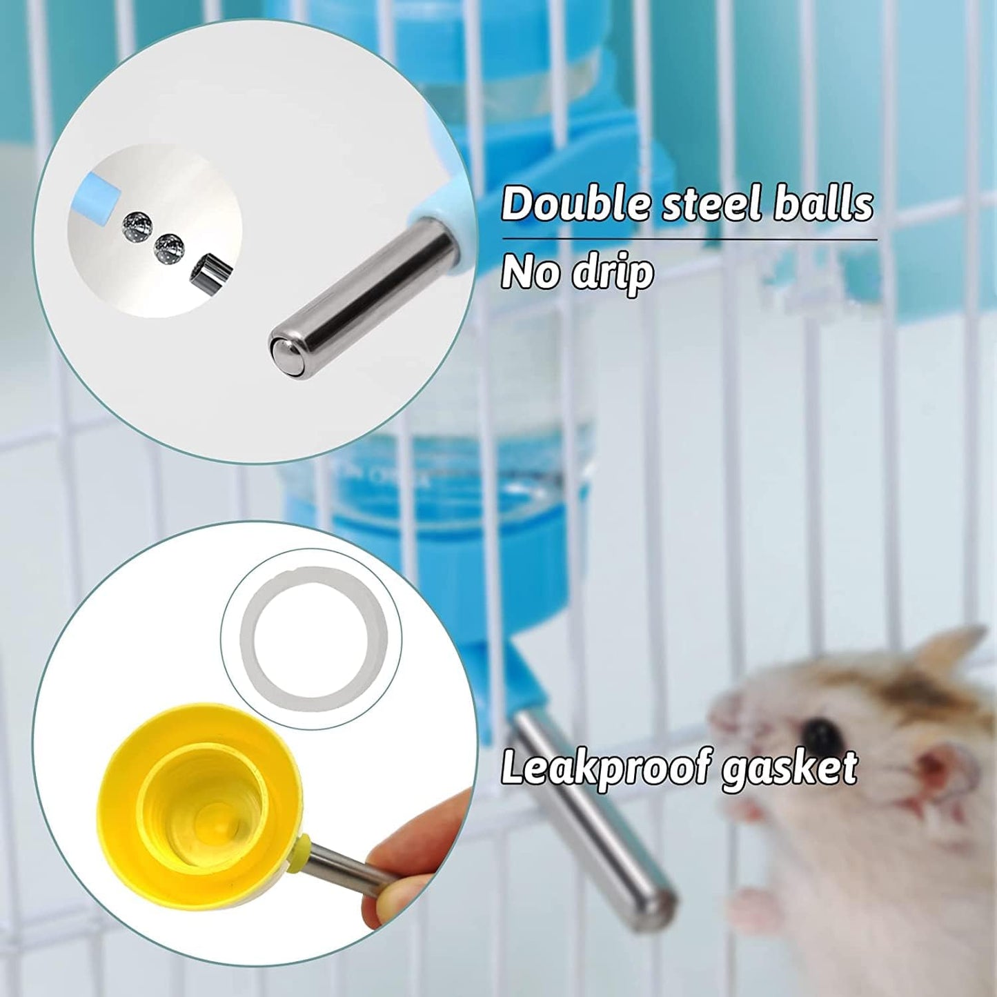 Hamster Water Bottle Small Animal Standing Water Dispenser Ceramic Base Cage Hanging Water Feeding Bottles Auto Dispenser for Hamster Guinea Pig Squirrel Rabbit Hedgehog (Yellow)
