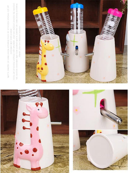 Hamster Water Bottle Small Animal Standing Water Dispenser Ceramic Base Cage Hanging Water Feeding Bottles Auto Dispenser for Hamster Guinea Pig Squirrel Rabbit Hedgehog (Yellow)