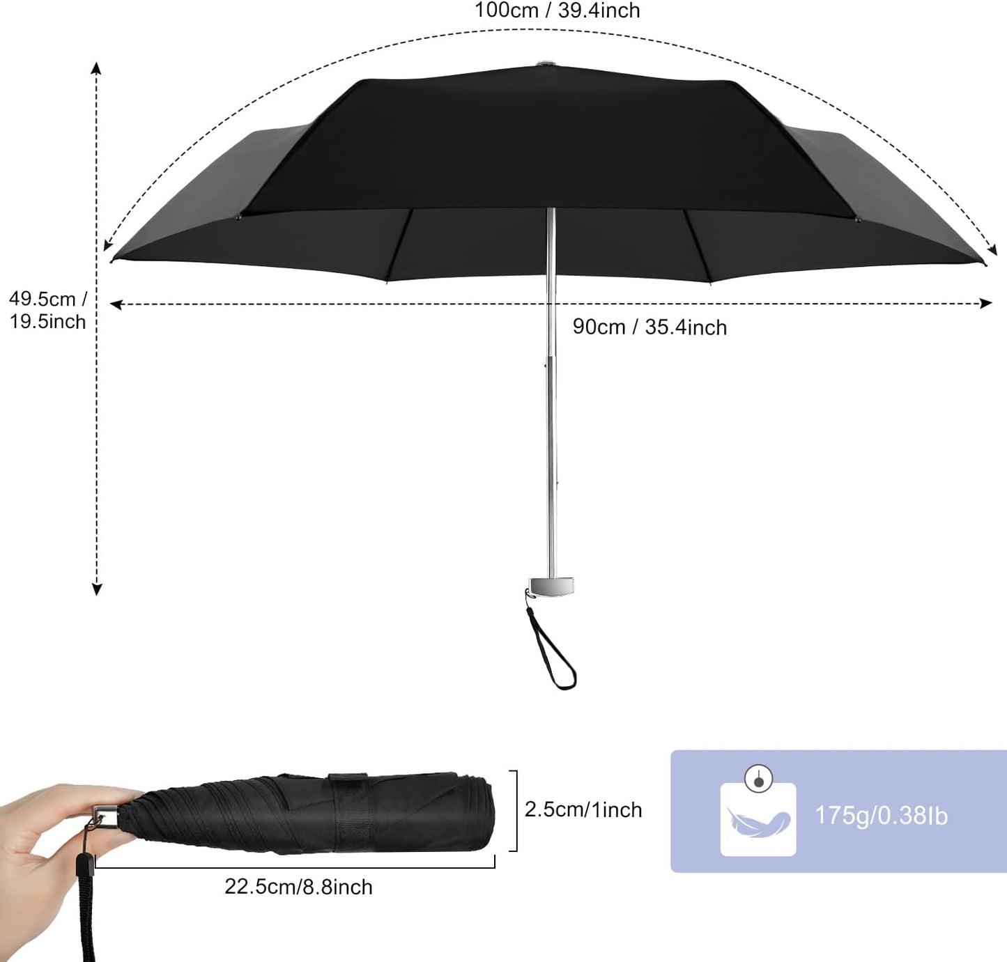 Travel Umbrella Compact Flat Small Folding Windproof Lightweight for Women Men