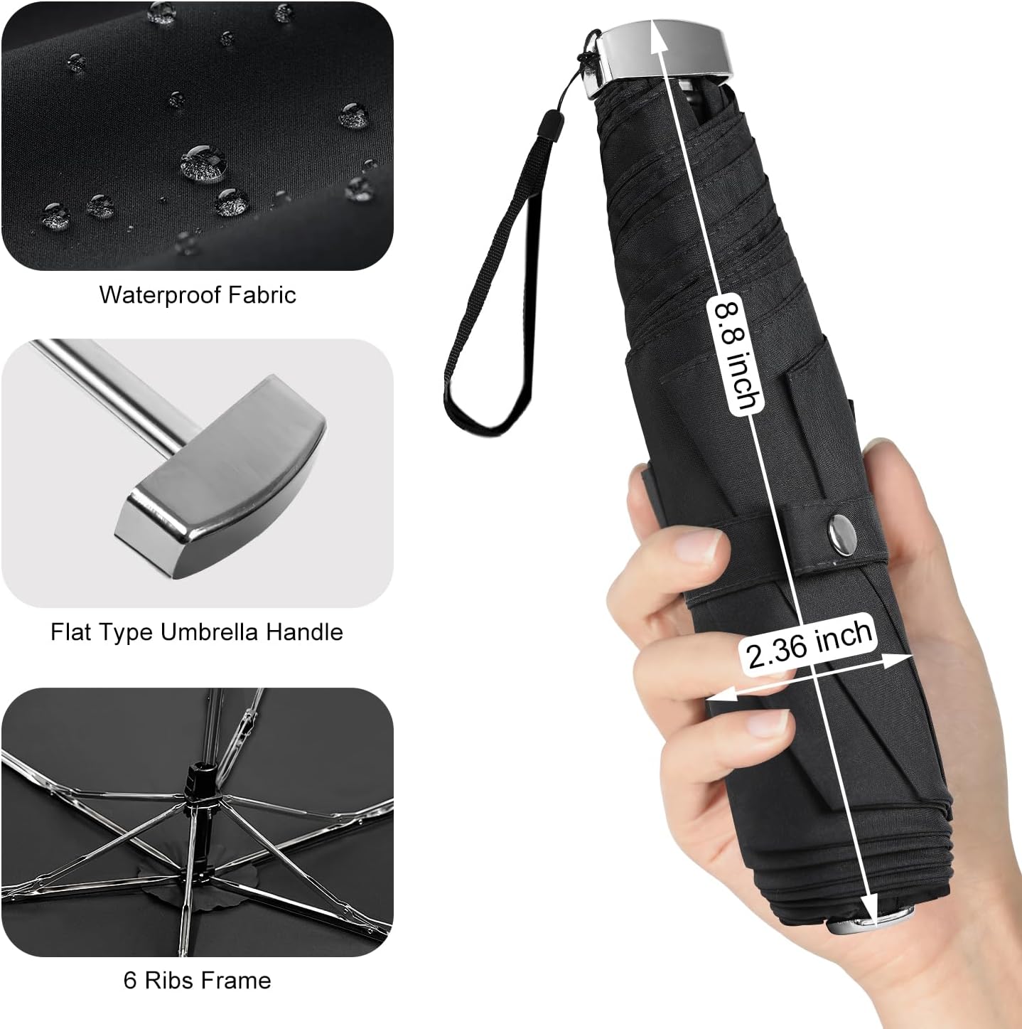 Travel Umbrella Compact Flat Small Folding Windproof Lightweight for Women Men