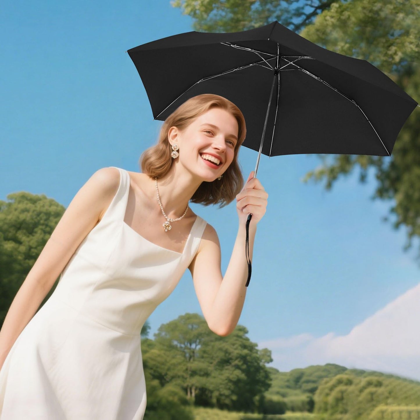 Travel Umbrella Compact Flat Small Folding Windproof Lightweight for Women Men
