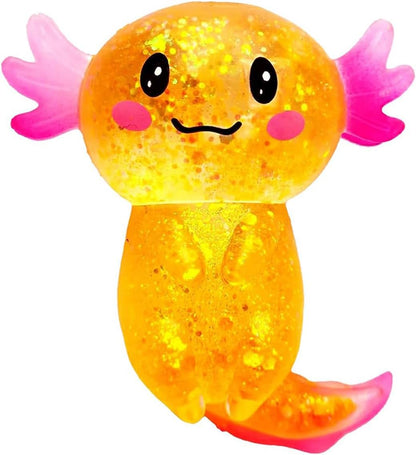 Glitter Axolotl Slow Rising Squishy Toy, Soft Sensory Squeeze for Kids Ages 3+ & Adults, Cute Fidget Toy for Party Favors, Classroom & Desk Fun(Yellow)