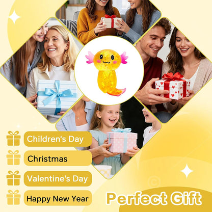 Glitter Axolotl Slow Rising Squishy Toy, Soft Sensory Squeeze for Kids Ages 3+ & Adults, Cute Fidget Toy for Party Favors, Classroom & Desk Fun(Yellow)