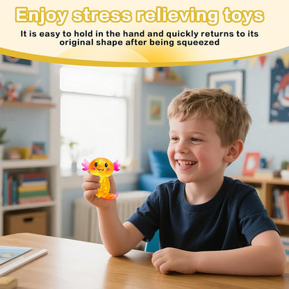 Glitter Axolotl Slow Rising Squishy Toy, Soft Sensory Squeeze for Kids Ages 3+ & Adults, Cute Fidget Toy for Party Favors, Classroom & Desk Fun(Yellow)