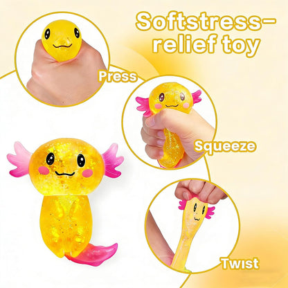 Glitter Axolotl Slow Rising Squishy Toy, Soft Sensory Squeeze for Kids Ages 3+ & Adults, Cute Fidget Toy for Party Favors, Classroom & Desk Fun(Yellow)
