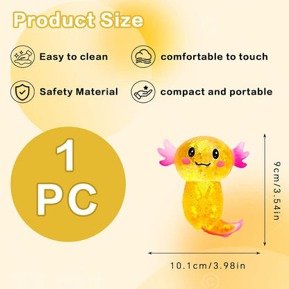 Glitter Axolotl Slow Rising Squishy Toy, Soft Sensory Squeeze for Kids Ages 3+ & Adults, Cute Fidget Toy for Party Favors, Classroom & Desk Fun(Yellow)