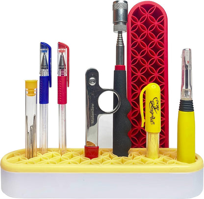 Upright Sewing Tools Caddy Desktop Organizer for Craft and Quilting Supplies Holds Scissors, Seam Rippers and Markers – Tabletop Sewing Accessories Storage Organizer (Yellow)