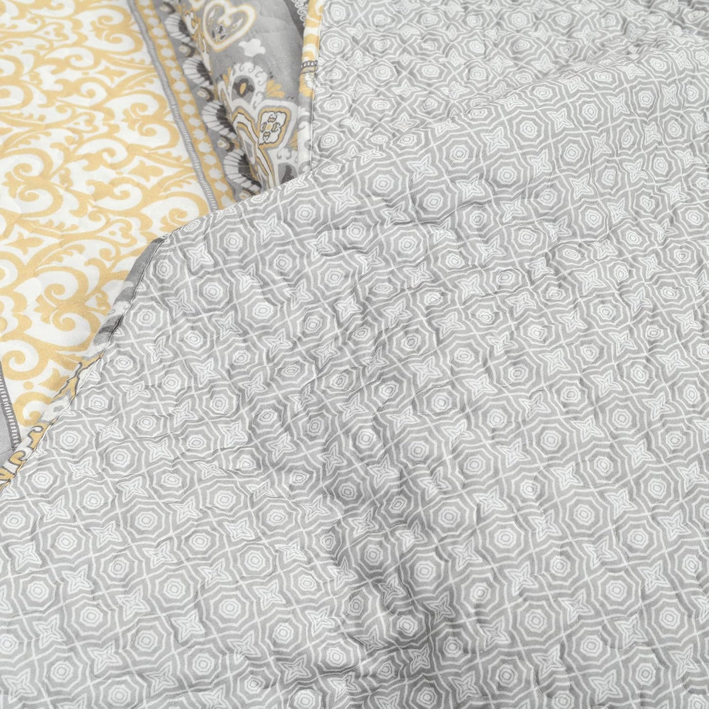 Nesco Stripe Quilt Queen Size 3 Piece Set Full/Queen Yellow & Gray - Striped Bedding Set Queen Quilt - Yellow Quilts - Boho Bedroom Decor