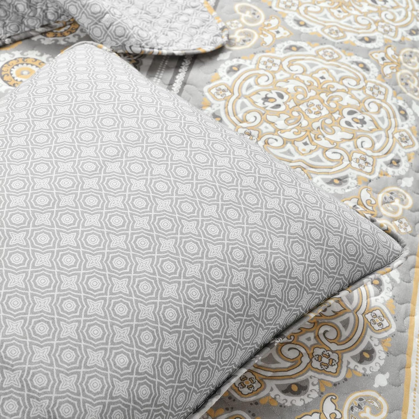 Nesco Stripe Quilt Queen Size 3 Piece Set Full/Queen Yellow & Gray - Striped Bedding Set Queen Quilt - Yellow Quilts - Boho Bedroom Decor